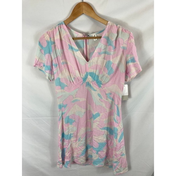 NWT BP Women's Pink Blue Painted Camo V-Neck Dress size small - Picture 2 of 2